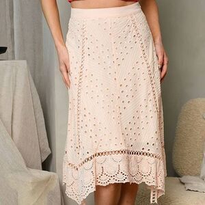 NWT INA Blush Eyelet Long Flowing Cotton Lace MIDI Skirt Medium Cutout Peasant